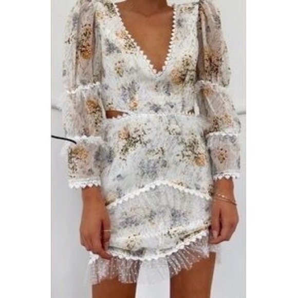 Seven Wonders Floral Ruffle Layered Women’s Cutout Long Sleeve Dress Sz L - Picture 1 of 13